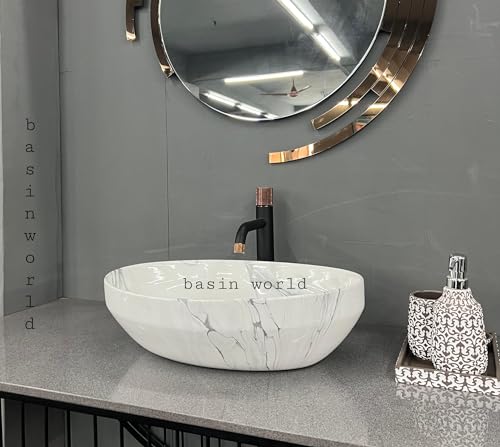 Image of IMPORTED Ceramic Wash Basin Countertop Tabletop Bathroom Sink Wash Basin (20 x 14.5 x 5.5 INCH) NCTT-364