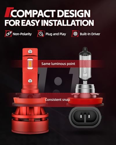 Image of Torchbeam T2 2025 9005 H11 Bulbs Combo,90,000LM 6000K Cool White 9005 /HB3 H11 /h8 /h9 1:1 Design Fog Light 60000HRS Lifespan Plug and Play for ATVS, Pack of 4