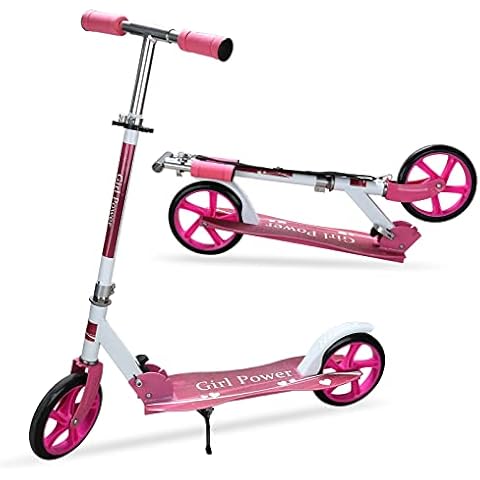 Cecaylie Roller Kinder Scooter, 2 Räder Kickscooter 3 Höhenverstellbare Kinderroller 205mm Big Wheel Cityroller mit Tragegurt, Tretroller bis 100kg für Mädchen Jungen Kinder ab 5 Jahre, Rosa Cover