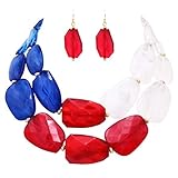 Rosemarie Collections Women's Red White and Blue Ombre Polished Resin Patriotic Election Day Statement Necklace Earring Set (Red White & Blue)
