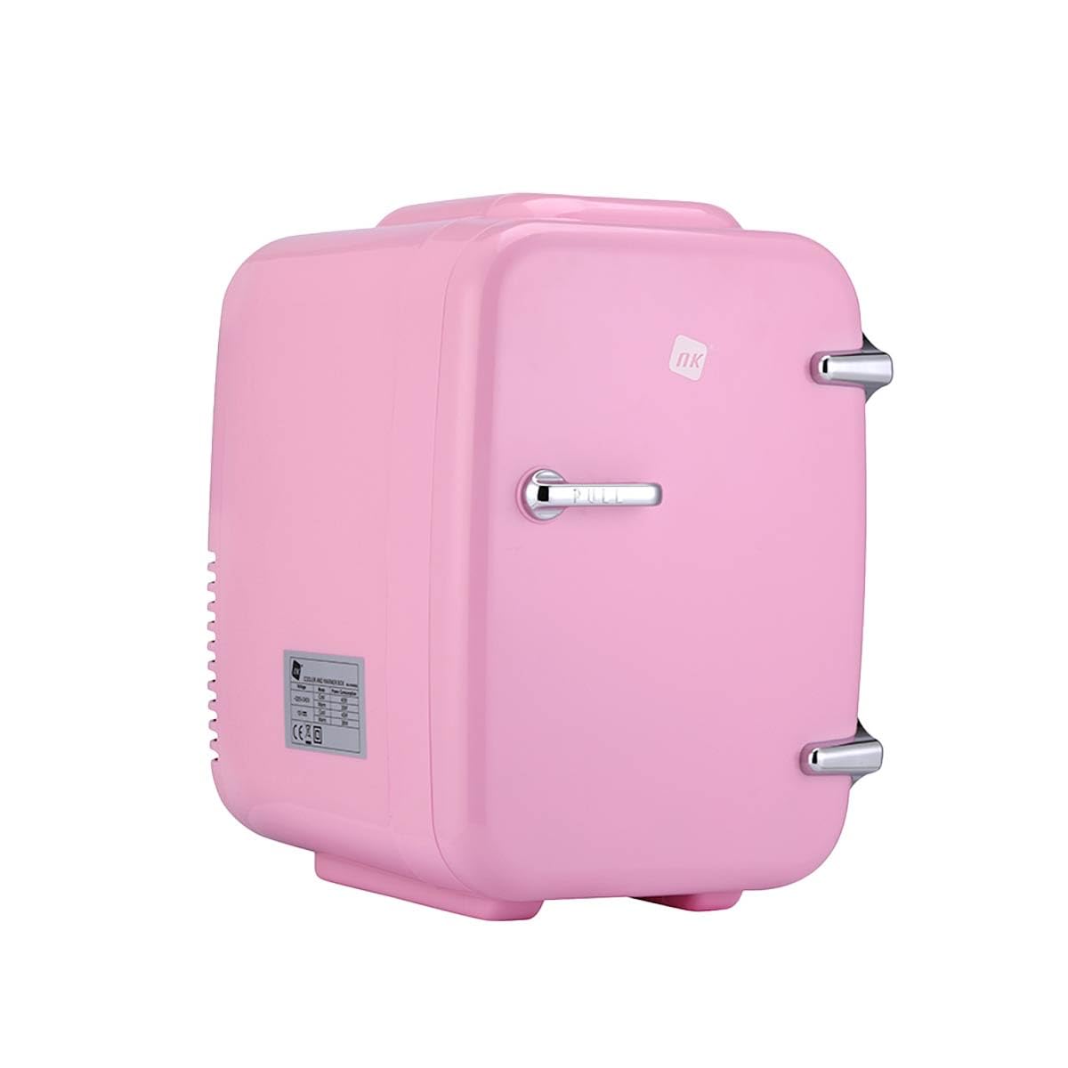 NK Mini Nevera Portátil, 4 Litros de Capacidad, Funcionamiento 12V-220V, Función Enfriamiento y Calentamiento, Para Cosméticos y Refrescos, Rosa