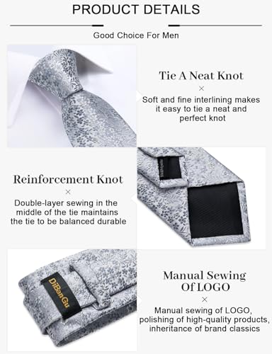 Image of DiBanGu Silk Floral Ties for Men Woven Paisley Necktie and Tie Clip Handkerchief Cufflinks Set for Party Wedding