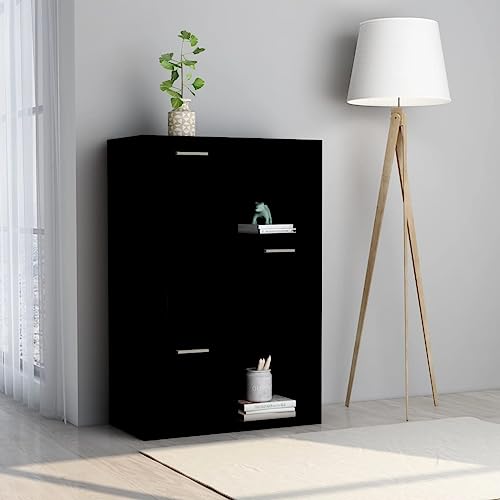 BOWEKAM Home & Garden-Armario de almacenamiento negro 60 x 29,5 x 90 cm, diseño de madera