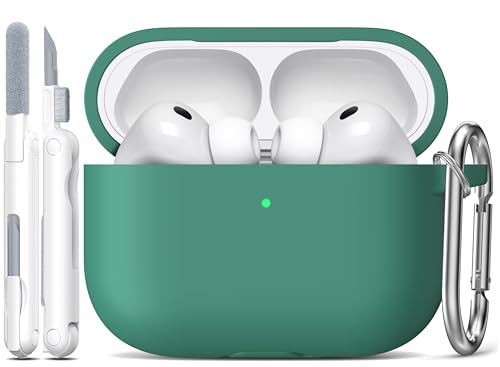 Image of R-fun for AirPods Pro 3rd Generation Case with Cleaner Kit, Soft Silicone Protective Case Cover for Apple AirPod Pro 3 for Women Men, AirPods Pro Case Accessories with Keychain, Pine Green