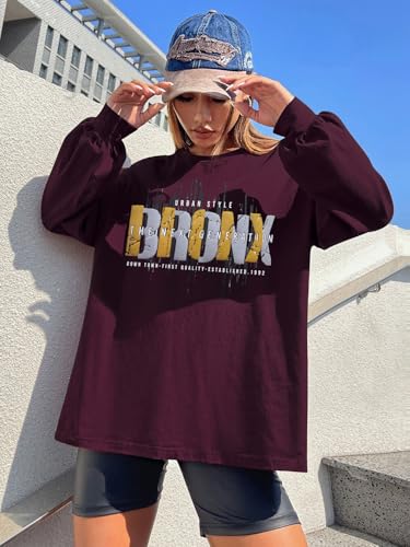 Image of CHKOKKO Oversized Round Neck Drop Shoulder Printed Polyester Full Sleeves T-Shirt for Women