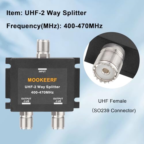 MOOKEERF UHF-2 Way Splitter for 400-470MHz HAM CB or UHF Radio 50 Ohm UHF Splitter with UHF Female (SO-239) Connector - Thumbnail 2