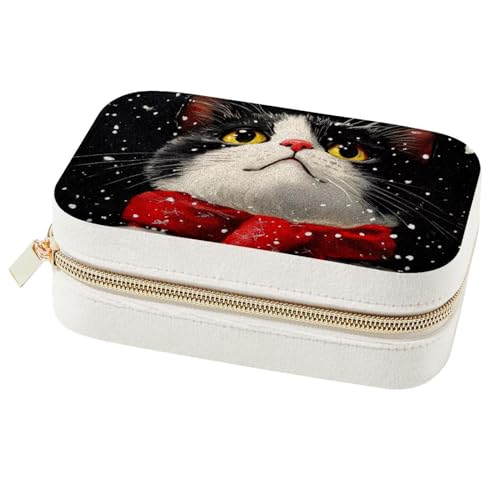 Boîte à bijoux chat de Noël portable pour bagues et colliers