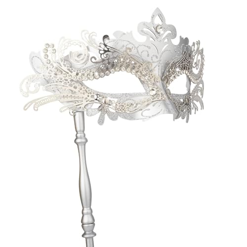 Hoshin Anti-face carnaval, máscara veneziana mulher com bengala ideal para o Halloween, fantasma da ópera e disfarces (prata)