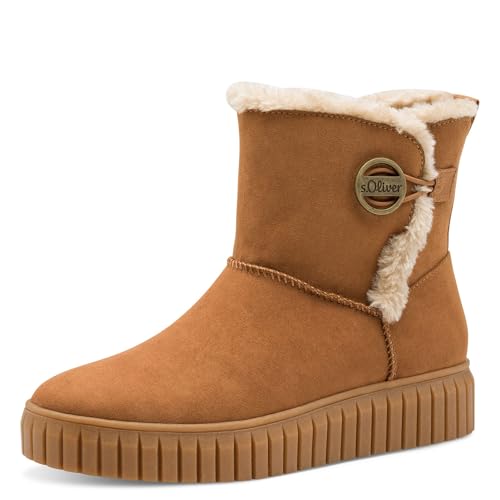s.Oliver Damen Winterstiefel ohne Absatz Gefüttert Vegan, Braun (Cognac), 41 EU