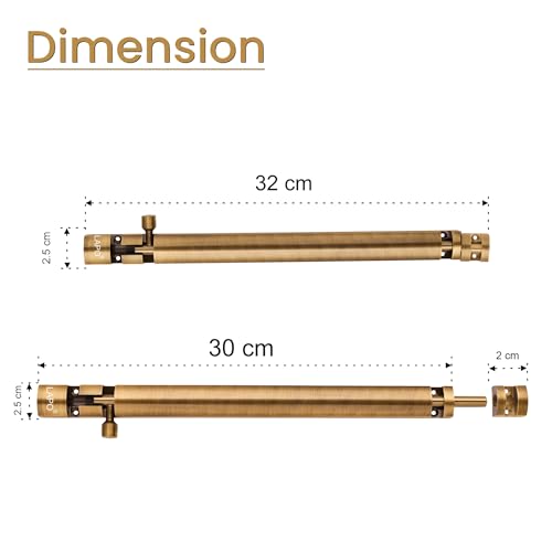 Image of LAPO 2 Pack Heavy Duty 12 Inch Aluminium Tower Bolt for Wooden and PVC Door /Kundi /Chitakni for Windows Tower Bolt /Door Lock Latch for Main Doors (Antique Finish, Pack of 2)