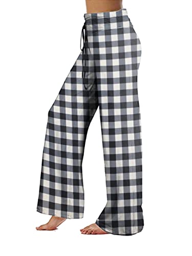 Image of iChunhua Women's Comfy Stretch Floral Print Drawstring Palazzo Wide Leg Lounge Pant