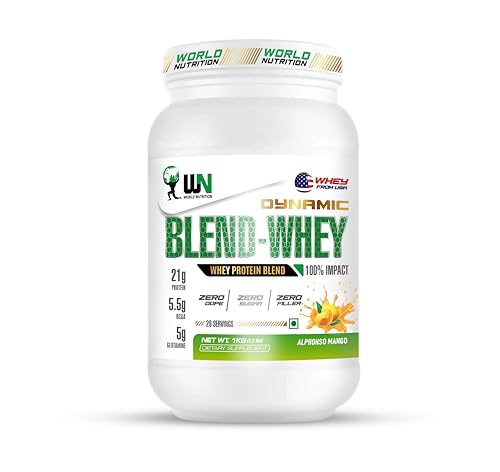 Image of Dynamic Blend Whey Protein | 21g Protein, 5.5g BCAA & 5g Glutamine | Muscle Building, Recovery, Lean Mass & Strength Support | Alphonso Mango Flavor - 1kg