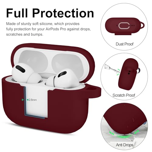 Image of for AirPods Pro 2nd 1st Generation Case Cover with Keychain, Protective Soft Silicone Skin Accessories for Apple AirPods Pro Charging Case 2022 /2019, Front LED Visible, Burgundy