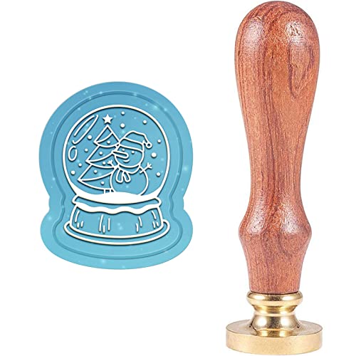 Image of CRASPIRE Crystal Ball Wax Seal Stamp Snowman Christmas Tree Sealing Stamp X'Mas EVE Removable Brass Head Sealing Stamp with Wooden Handle for Christmas Invitations Cards Gift Wrap