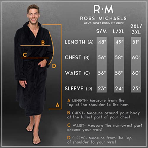 Ross Michaels Mens Robe Shawl Collar Wrap Style - Mid Length Plush Fleece Bathrobe3