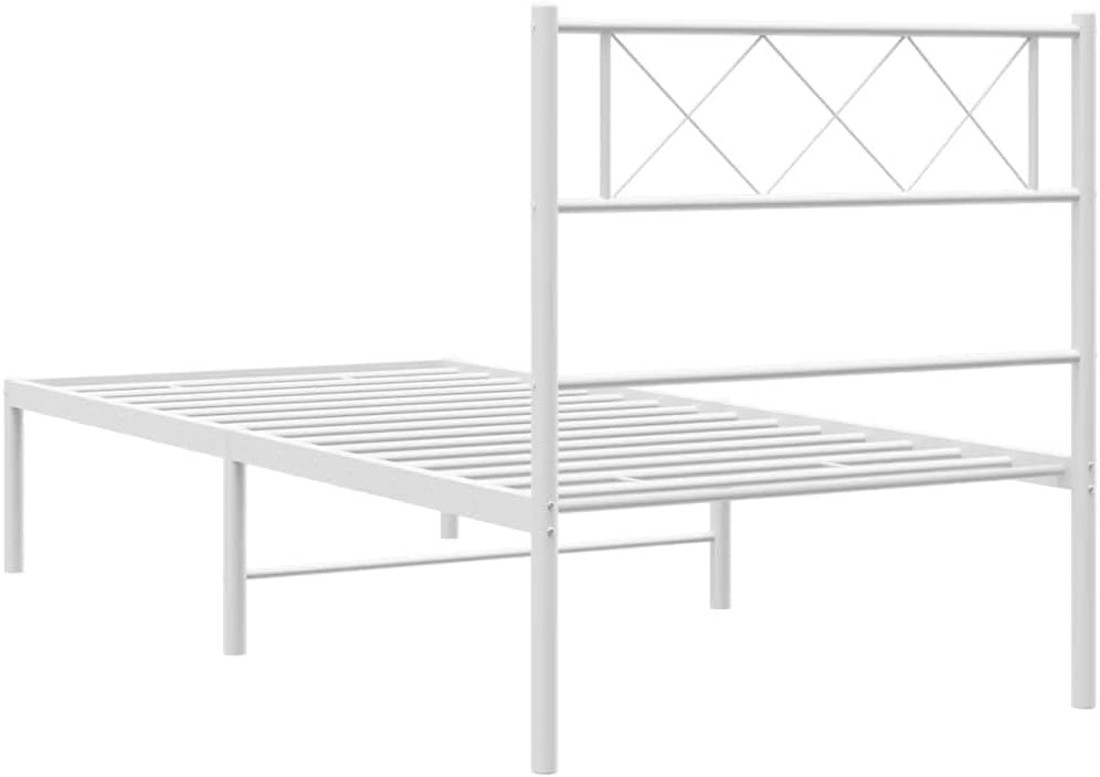 vidaXL 12'' Metal Twin XL Bed Frames with Headboard, Platform Bed Frame with Strong Metal Slats Support, Under Bed Storage, Noise Free, White, Without Mattress