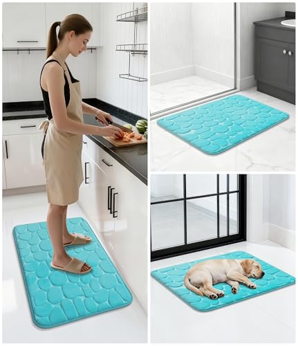 YIHOUSE Memory Foam Bath Mat Cobblestone Bathroom Rugs Super Water Absorbent Bath Mats for Bathroom Machine Washable Bath Rugs(20 x 32,Teal) - image 9