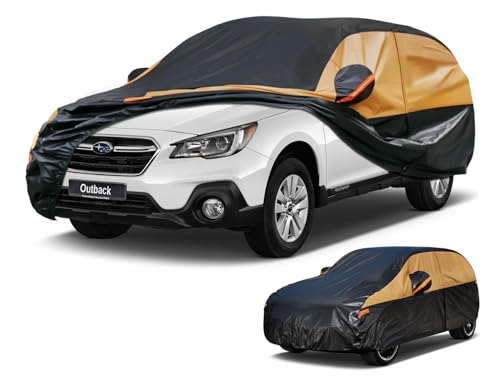 Image of Heavy Duty SUV Car Cover Custom Fit Subaru Outback (1994-2025), Car Covers for Automobiles Waterproof All Weather, Outdoor Full Exterior Covers with Zipper and Cotton Lining. Black