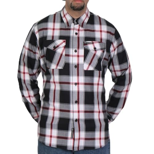 Hot Leathers FLM2003 Men's Black White and Red Long Sleeve Flannel Shirt