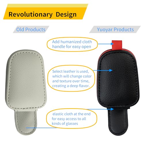 Image of Yuoyar 2 Packs Sunglasses Holders for Car Visor - Magnetic Leather Sunglasses Holder and Ticket Card Clip - Car Visor Accessories (Black-red)