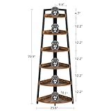Rolanstar Corner Shelf, 6 Tier Corner Bookshelf, 70.9' Tall Display Organizer Storage Stand, Multipurpose Shelving Unit Ladder Shelf for Living Room, Home Office, Small Space, Rustic Brown