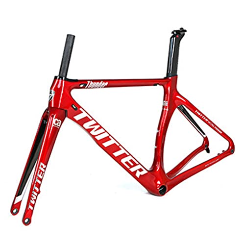 HIMALO Disc Brake Road Bike Frameset Lightweight Carbon Wind-Breaking Frame 700c 46/48/50/52/54cm Internal Routing Frame Thru Axle 100/142mm Red(54CM)