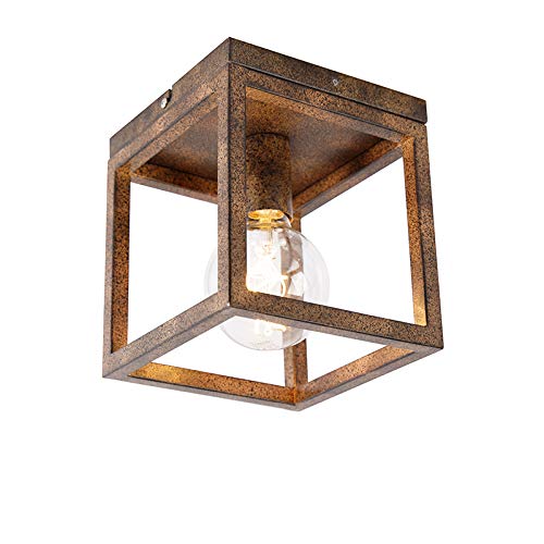 SANBDDLYY Plafón industrial marrón óxido - CAGE Acero Cuadrada Adecuado for LED Max. 1 x 60 Watt