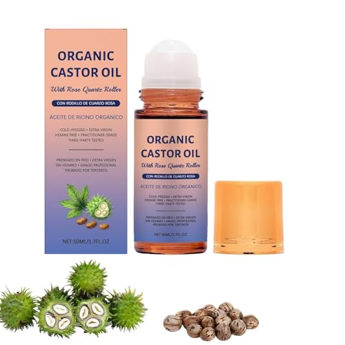 Aceite de ricino con Rodillo de Cuarzo Rosa, para el Crecimiento del Cabello, pestañas, Cejas y Piel, hidrata la Piel, sin hexano, para Todo Tipo de Piel.,1PCS