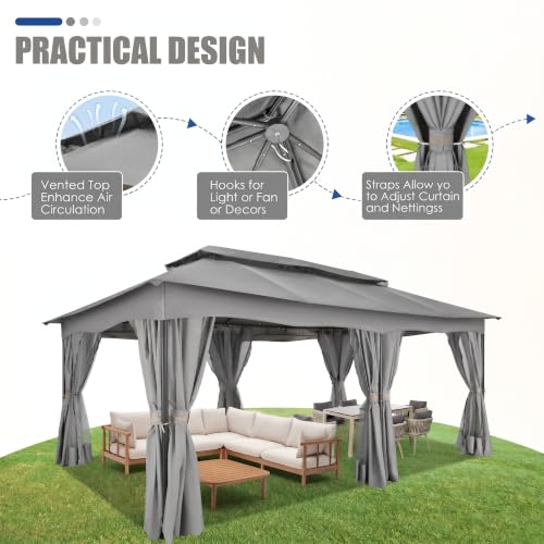 Image of COBIZI 12x20 FT Gazebo Outdoor with Curtains, Heavy Duty Soft Top Gazebo Canopy with Double Roof, Large Metal Frame Gazebos for Patio, Backyard and Deck (Gray)