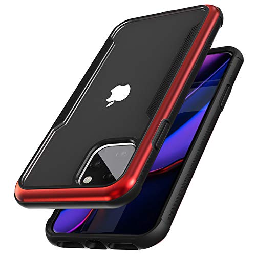 ZUSLAB Iron Shield Funda Carcasa Compatible con Apple iPhone 11 Pro MAX Transparente de Grado Militar con Marco de Aluminio y contraportada Transparente a Prueba de Golpes - Negro & Rojo