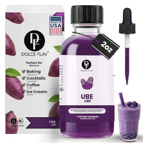 Image of Dolce Flav Purple Ube Extract - 2 Ounce Water-Soluble Kosher, Sugar-Free, Concentrated Sweet Purple Ube Flavoring & Syrup for Baking, Lattes & Ice Cream, Includes Measured Dropper