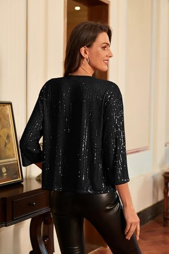 GRACE KARIN 2024 Women's 3/4 Sleeve Sequin Jackets Open Front Sequin Cardigan Sweaters Blazer S-2XL4