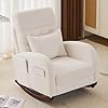 VINGLI Teddy Fleece Low Seat Rocking ChairBoucle Upholstered Nursery Glider Chair with Side PocketsAccent Arm Chair with High BackrestComfy Head RestSolid Woodfor Living Room BedroomBeige