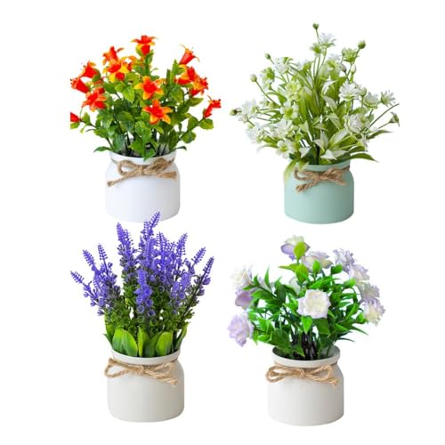FUANA 4 macetas artificiales pequeñas con maceta para decoración de mesa