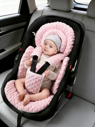 Image of TinlyFinly Infant Car Seat Insert with Extra Cushion for Preemie to Toddler, Reversible Newborn Carseat Insert for Baby Head Body Support, Fits for Stroller, Baby Swing, Bouncer - Dots, Pink