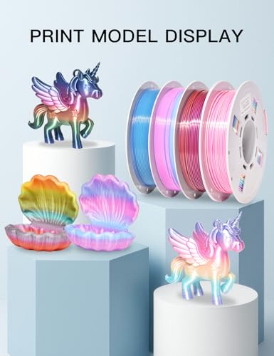 Image of PINBALL Silk Rainbow & Crystal Rainbow PLA Filament 1.75mm, 3D Printer Filament Fast Color Change, Fit Most FDM Printers, 250g Spool, 4 Rolls