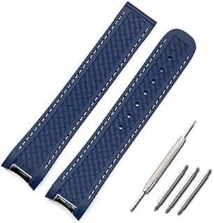 DCALU 20mm Watchband Curved End Silicone Watch Band with Metal Fit for Omega Rubber Strap Seamaster 300 Aqua Terra AT150 8900 Tools Watch Accessories (Band Color : 2, Band Width : White Buckle)