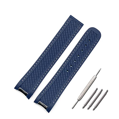 DCALU 20mm Watchband Curved End Silicone Watch Band with Metal Fit for Omega Rubber Strap Seamaster 300 Aqua Terra AT150 8900 Tools Watch Accessories (Band Color : 2, Band Width : White Buckle) 