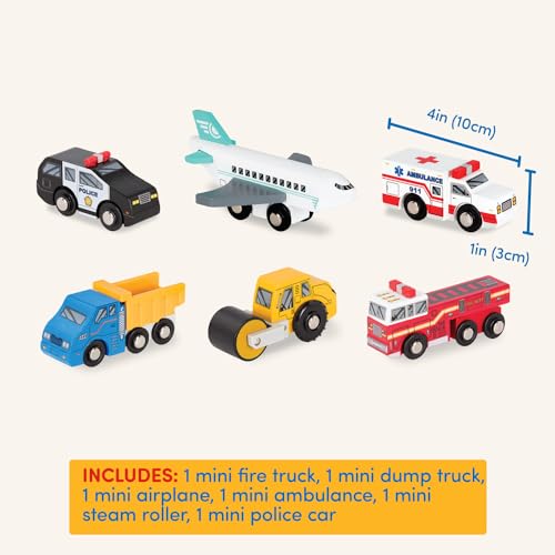 Battat BT2706Z Miniature Toy Cars – 6Pcs Wooden Minis – Classic Rescue & Construction Vehicles thumb #3