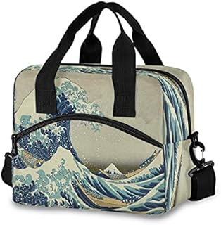 Borsa termica termica per il pranzo Ocean Marine grande borsa per il pranzo da donna, modello giapponese marino, borsa riutilizzabile con tracolla per adulti, uomo, lavoro, infermieri, ragazze, scuola