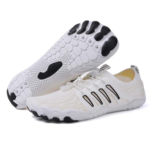Generisch Zapatos descalzos unisex para hombre y mujer, calcetines acuáticos para nadar, senderismo y playa, ligeros, de secado rápido, con cordones, sin atar, Blanco A., 40 EU