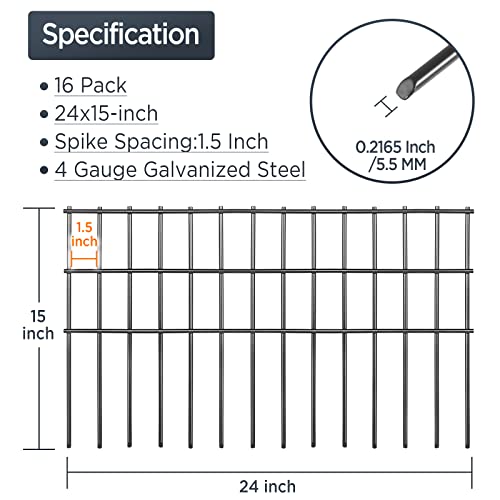 Animal Barrier Fence,16 Pack, Black, 5.5Mm Galvanized Steel Ground Stakes,Underground Decorative Garden Fencing For Outdoor Garden Yard Patio,Total Length 32Ft (L) X 15 Inch (H) #TOP1