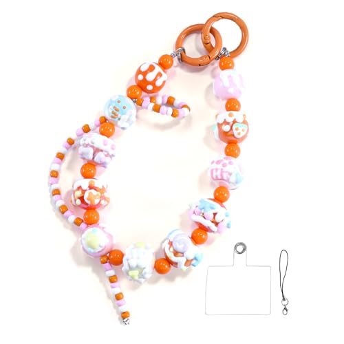 Phone Charm with 3D Handpainted Bead, Kawaii Hands-free Wrist Strap for Women Girl, Anti-lost Keychain, Cute Bag Charms Joyful Series- Orange