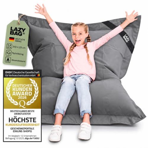 LAZY BAG® Sitzsack XL 160x125 cm - Indoor & Outdoor Sitzsack 300L Grau