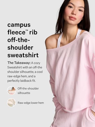 Victoria's Secret PINK Women's Fleece Off The Shoulder Sweatshirt, Winter White, (S) - image 4