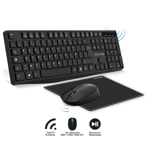 ADVANCE Pack 3 en 1 (Clavier/Souris/Tapis) Compatible Elite Wireless Combo (Noir)