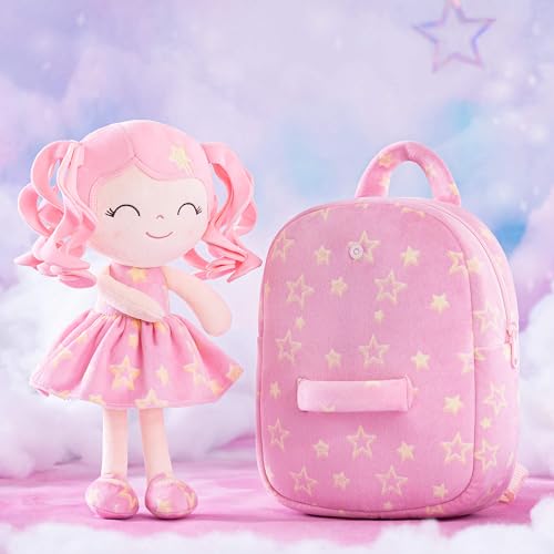 Image of Gloveleya Toddler Backpack Baby Girl Gifts Curly Hair Plush Figures Dress Backpack Kids Backpack Curly Hair Spring Girl - Pink Head Pink Star 9inches