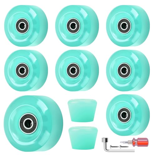 Nezylaf 8 Pack 32 x 58, 82A Quad Roller Skate Wheels with Bearing Installed and 2 Toe Stoppers for Double Row Skating,Replacment Accessories Suitable for Outdoor or Indoor