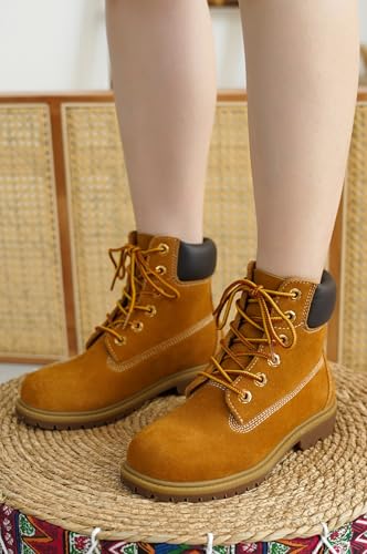 Cape Robbin Cow Suede Leather Slip-Resistant Ankle Boots Womens - Lace-Up Combat Boots - Water-Resistant Fall Moto Boots, Womens Winter Combat Boots (Alecia.A)2