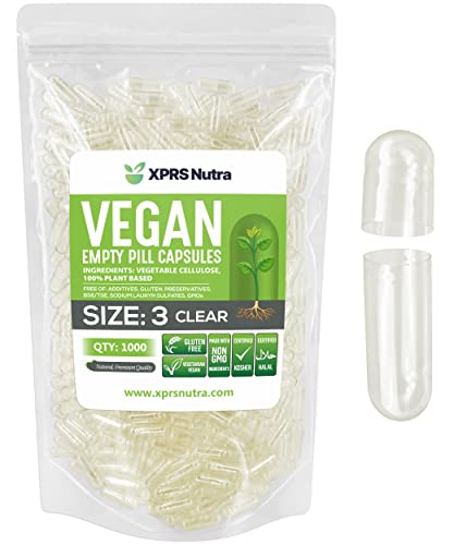 Image of XPRS Nutra Size 3 Empty Capsules - 1000 Count Clear Empty Vegan Capsules - Vegetarian Pills - DIY Vegetable Capsule Filling - Veggie Pill Caps